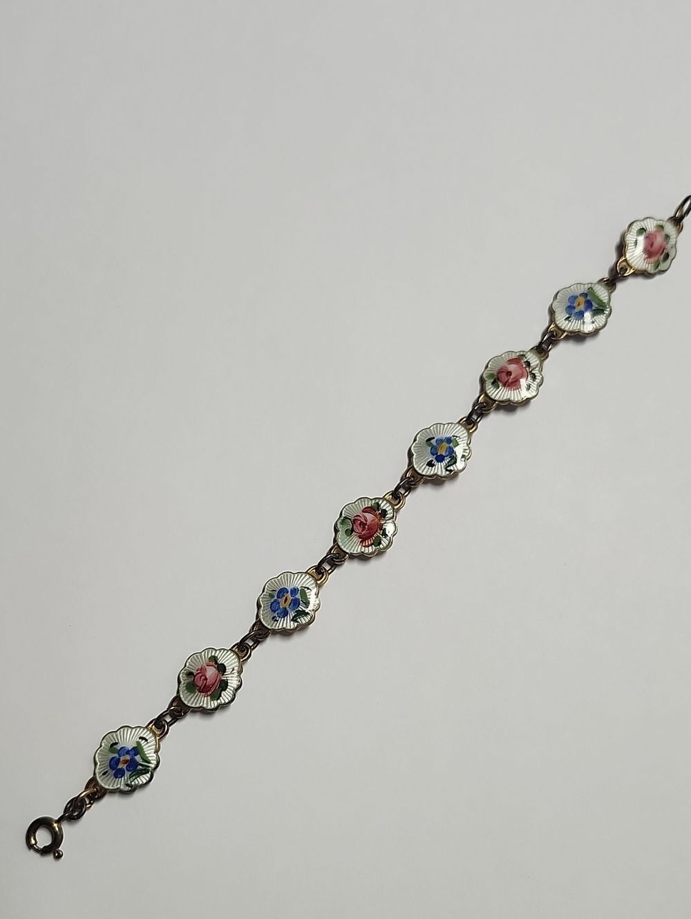 Vintage Norway Ivar T Holth Sterling Silver Enamel Guilloche Flower Bracelet